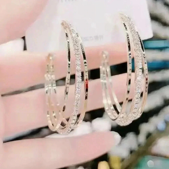 Three-Layer C-Shape 18K Gold-Plated Hoop Earrings - Picture 2 of 8